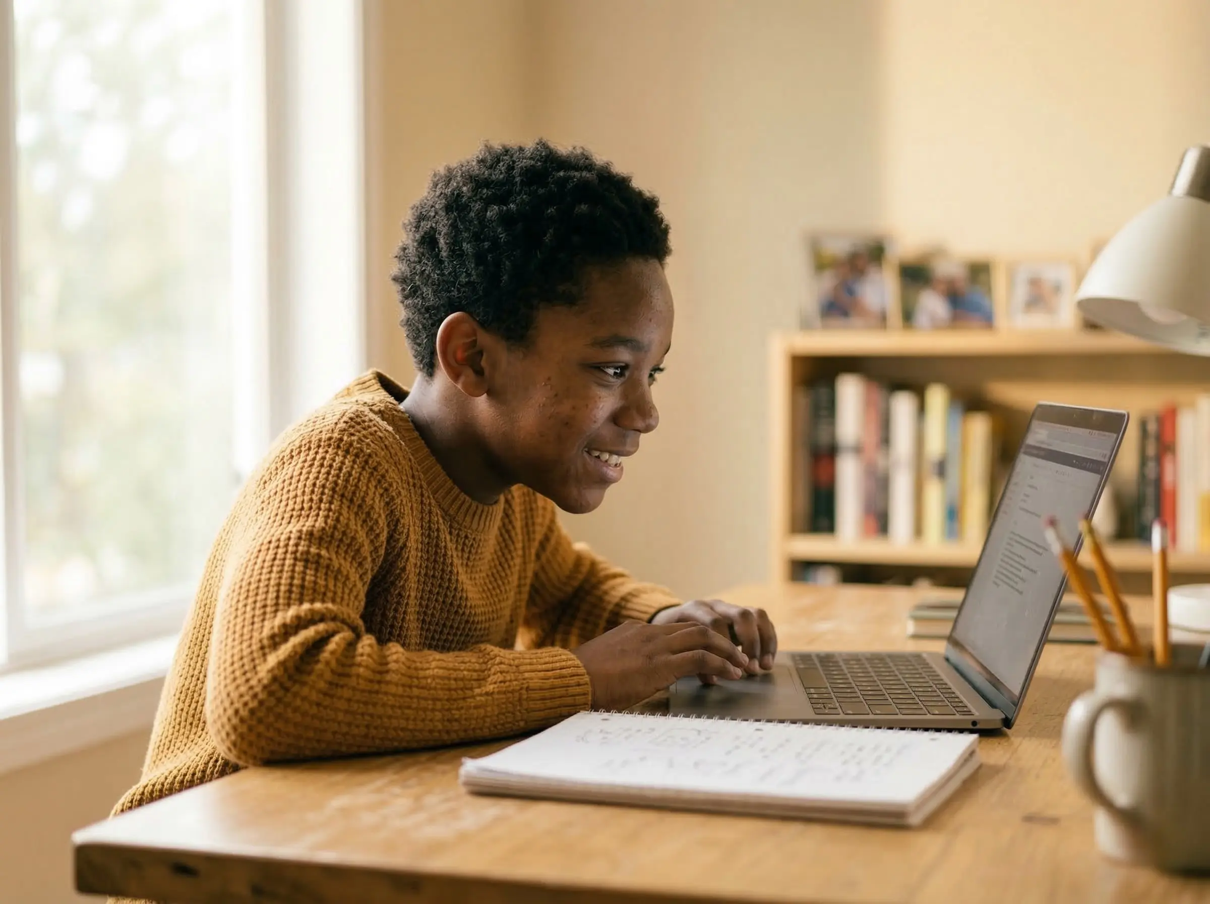Young student engaged in online AI learning session