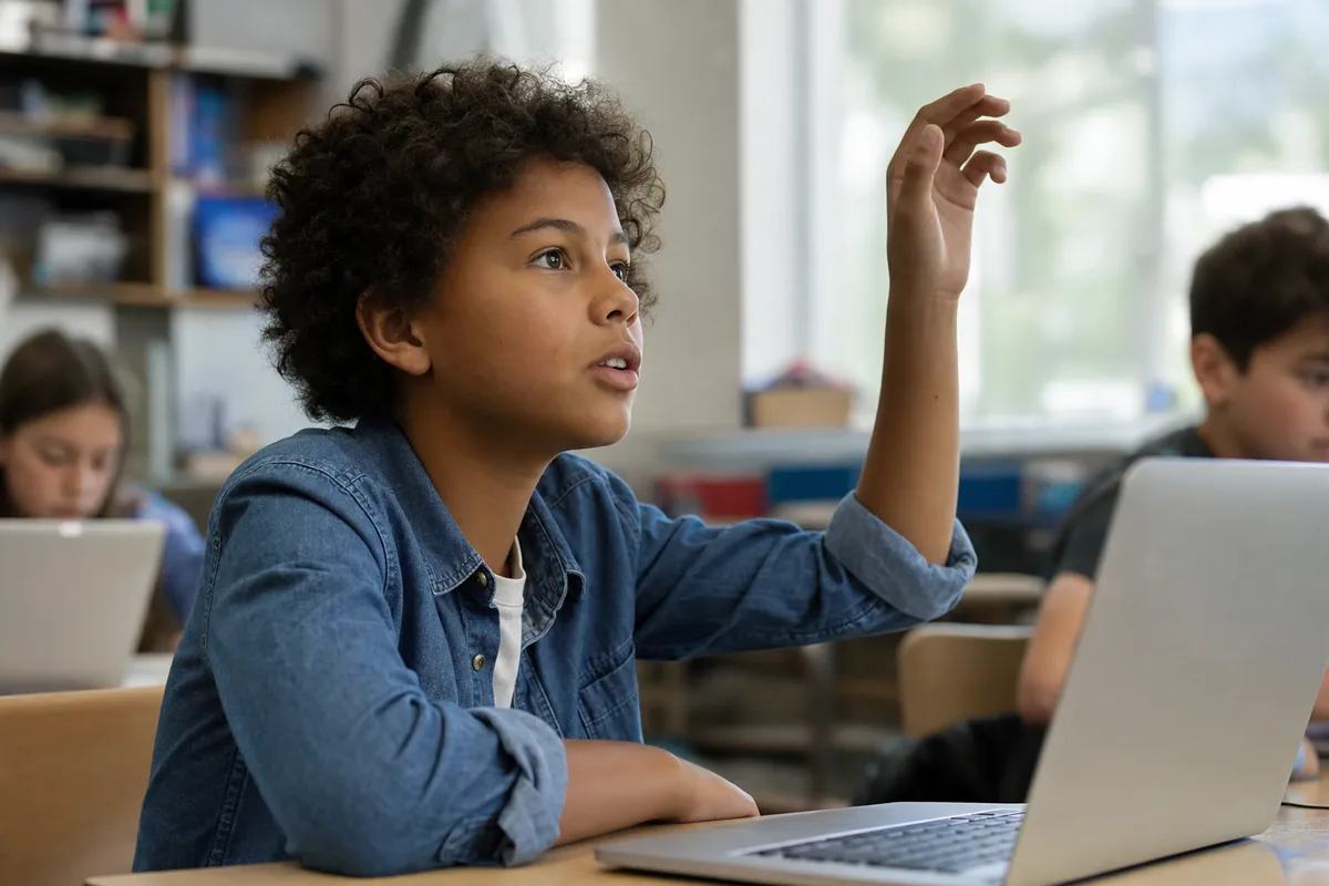 A child asking a question during responsible AI learning