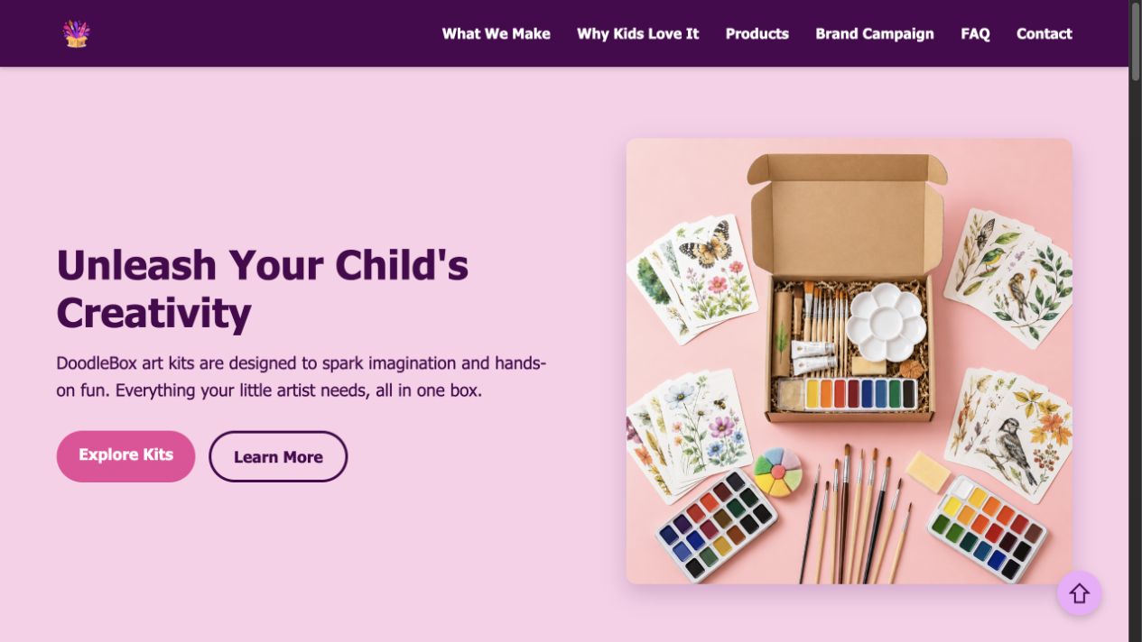 DoodleBox student-built art kit brand website