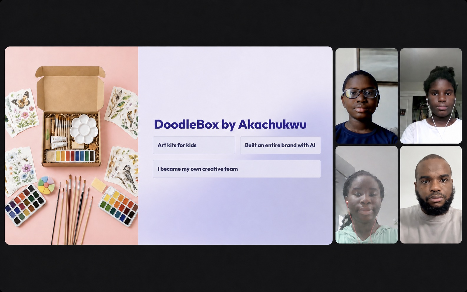 Transcend AI Academy student presenting the DoodleBox project during a live online Demo Day