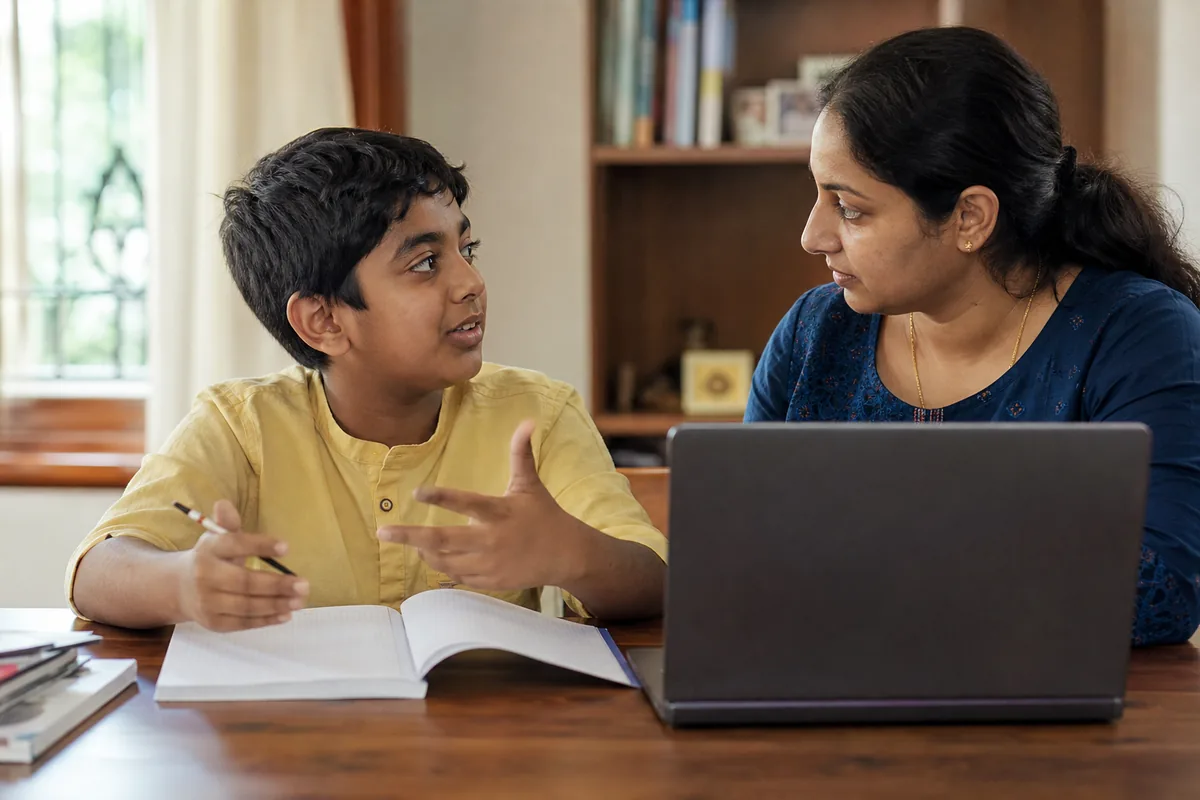A child explaining their goal before using an AI tool
