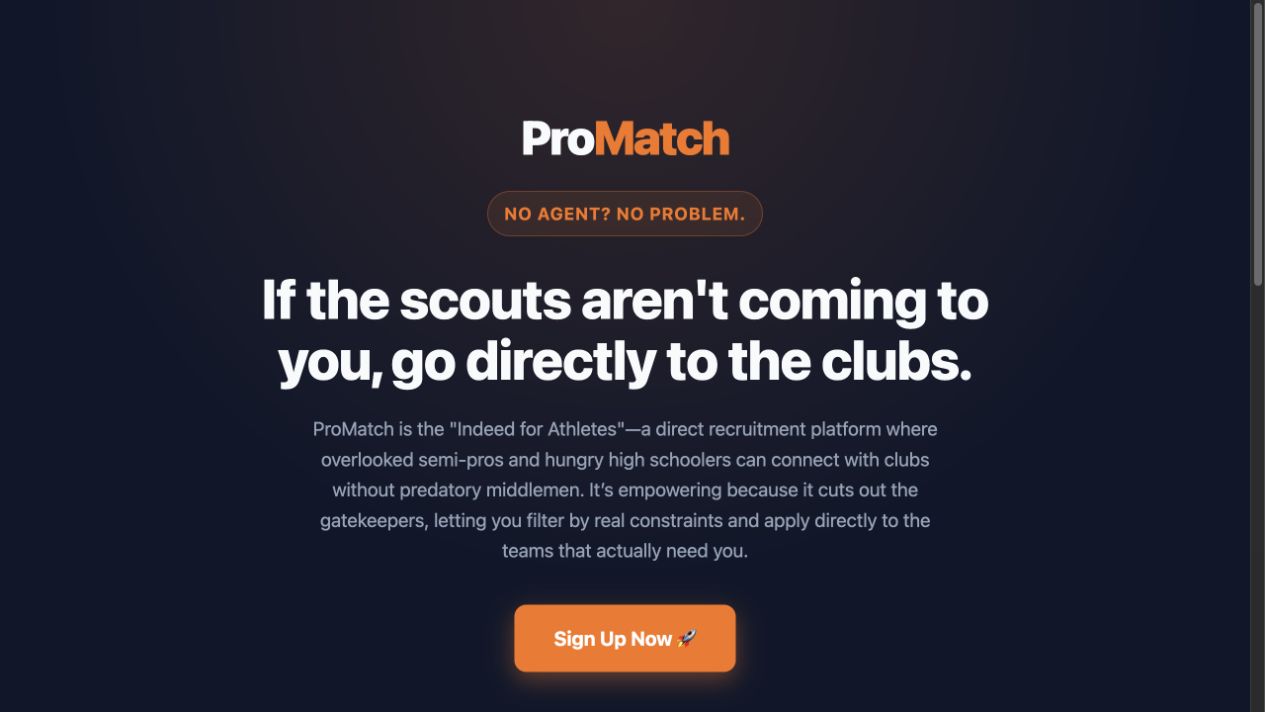 ProMatch sports recruitment prototype built by Isaac, age 16