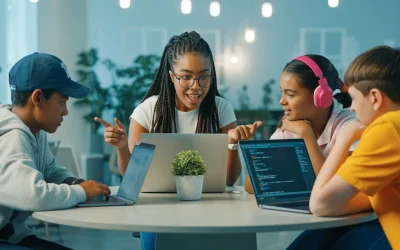 Small group AI education class at Transcend AI Academy with maximum 6 students learning AI skills together